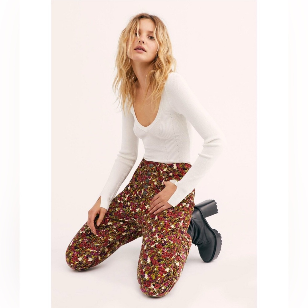 Free People We The Free Sun Chaser Floral Cord Skinny Pants Size 29